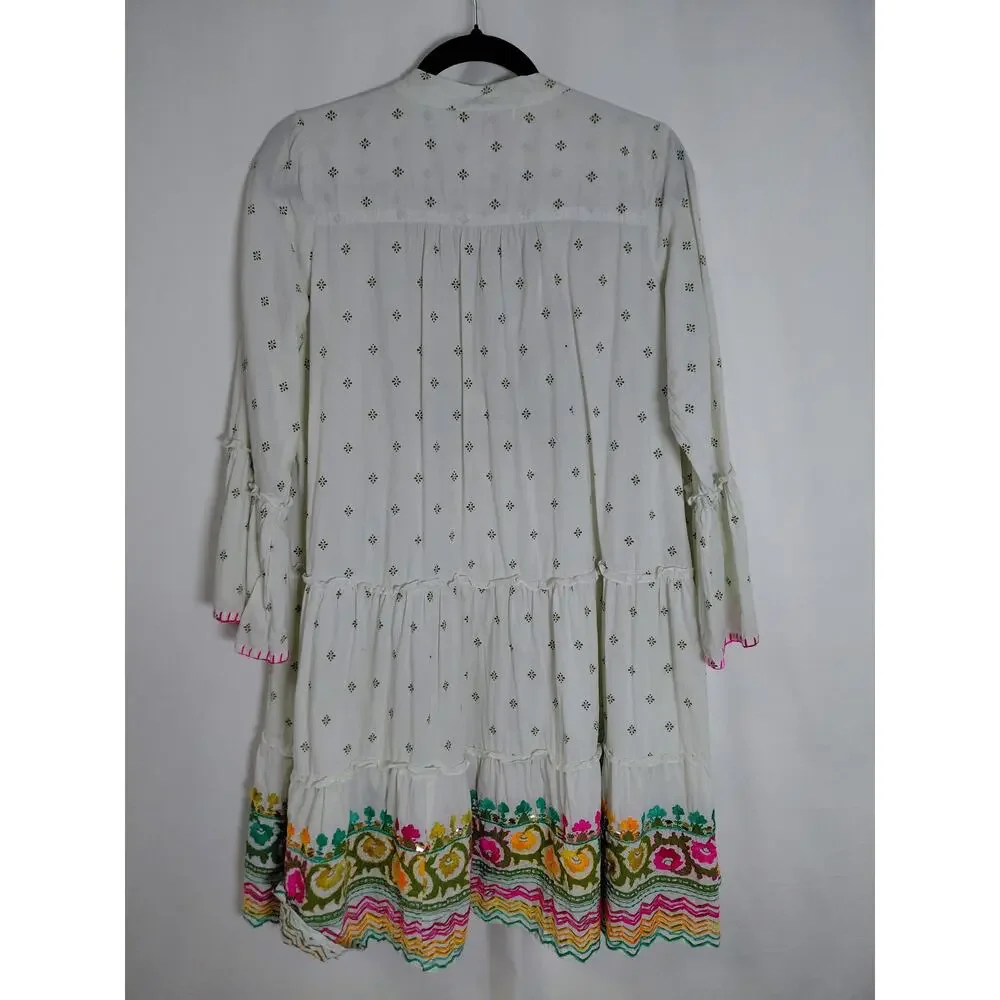 Miss June Paris White Boho Bell Sleeve Tiered Dress See Measurements